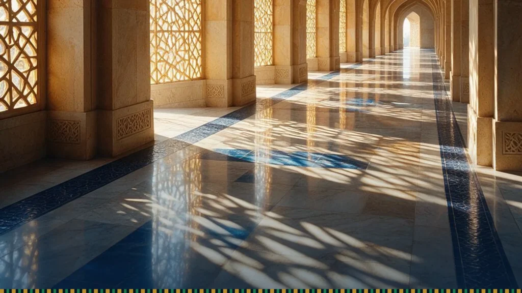 رواق معماري إسلامي بأقواس مدببة يرمز إلى تعاون الحج والعمرة بين البلدين